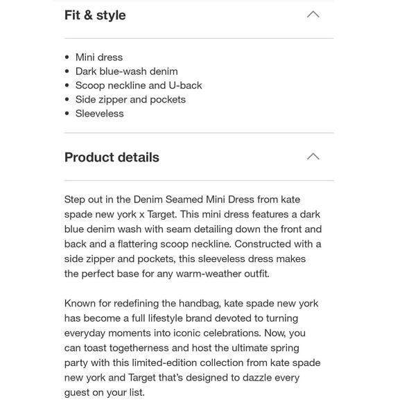 New Kate Spade, Target Women's Denim Seamed Mini Dress Dark Blue Size 8 Medium M - Picture 5 of 10